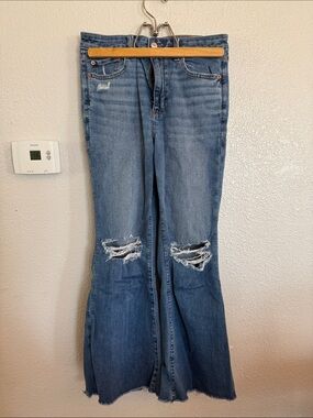 American Eagle Outfitters Light Blue Distressed Wide Leg Jeans